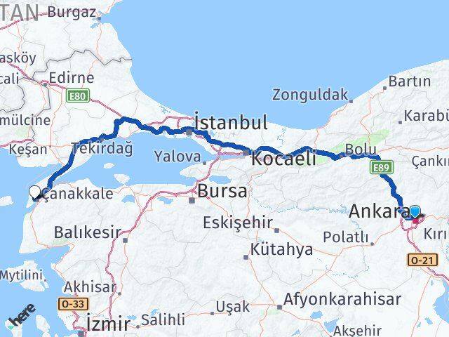 Ankara Eceabat Çanakkale Arası Kaç Km - Yol Haritası