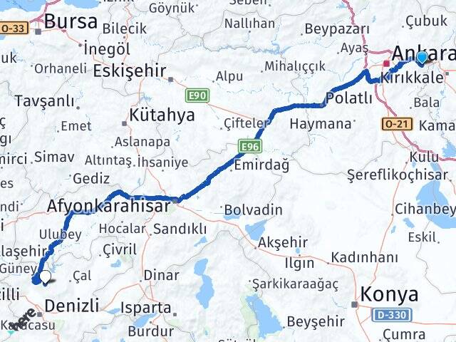 Ankara Elmadağ Akçapınar Pamukkale Denizli Arası Kaç Km - Yol Haritası
