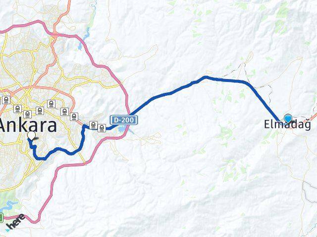 Ankara Elmadağ Çankaya Arası Kaç Km - Yol Haritası