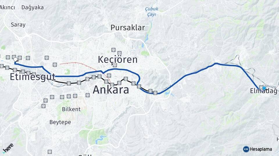 Ankara Elmadağ Eryaman Etimesgut Arası Kaç Km - Yol Haritası
