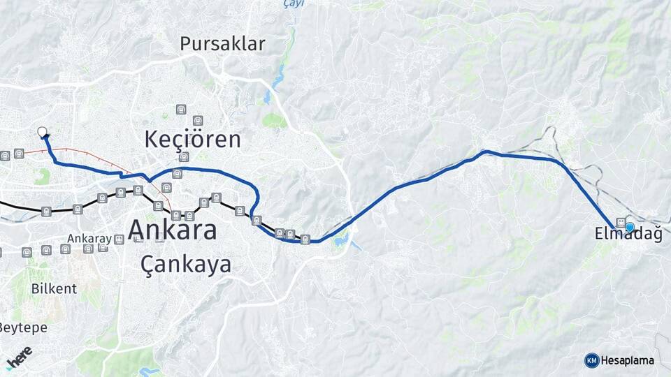 Ankara Elmadağ Ostim Yenimahalle Arası Kaç Km - Yol Haritası