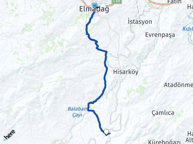 Ankara Elmadağ Yukarıkamışlı Elmadağ Arası Kaç Km - Yol Haritası