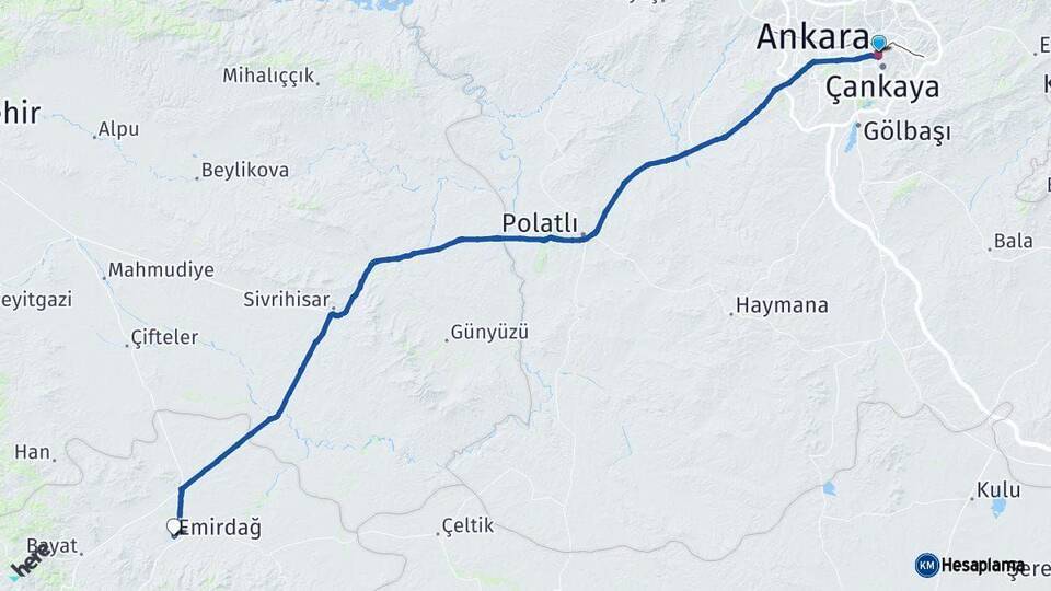Ankara Emirdağ Afyonkarahisar Arası Kaç Km - Yol Haritası
