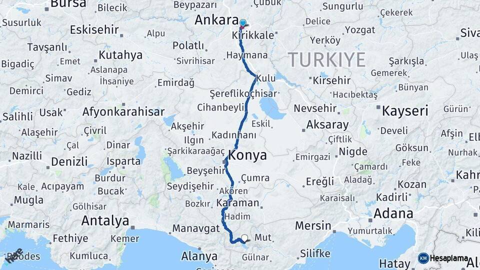 Ankara Ermenek Karaman Arası Kaç Km - Yol Haritası
