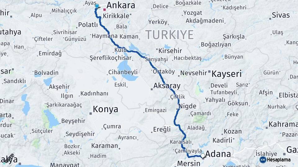 Ankara Etimesgut Adana Arası Kaç Km - Yol Haritası