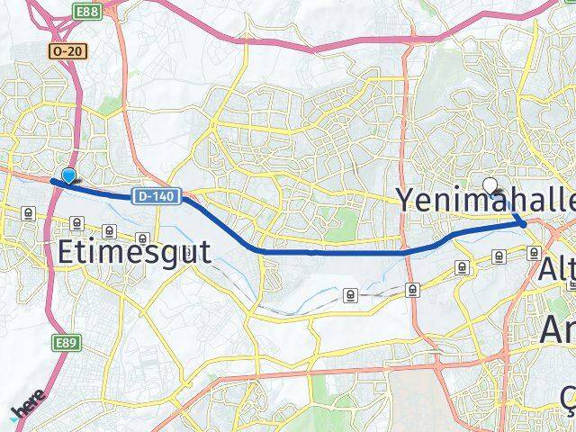 Ankara Etimesgut Atayurt Yenimahalle Arası Kaç Km - Yol Haritası