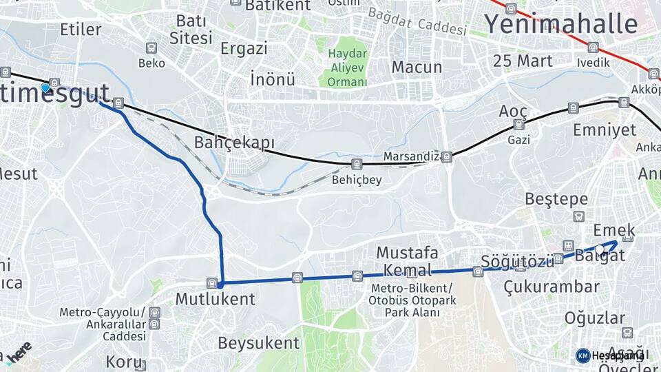 Ankara Etimesgut Balgat Çankaya Arası Kaç Km - Yol Haritası