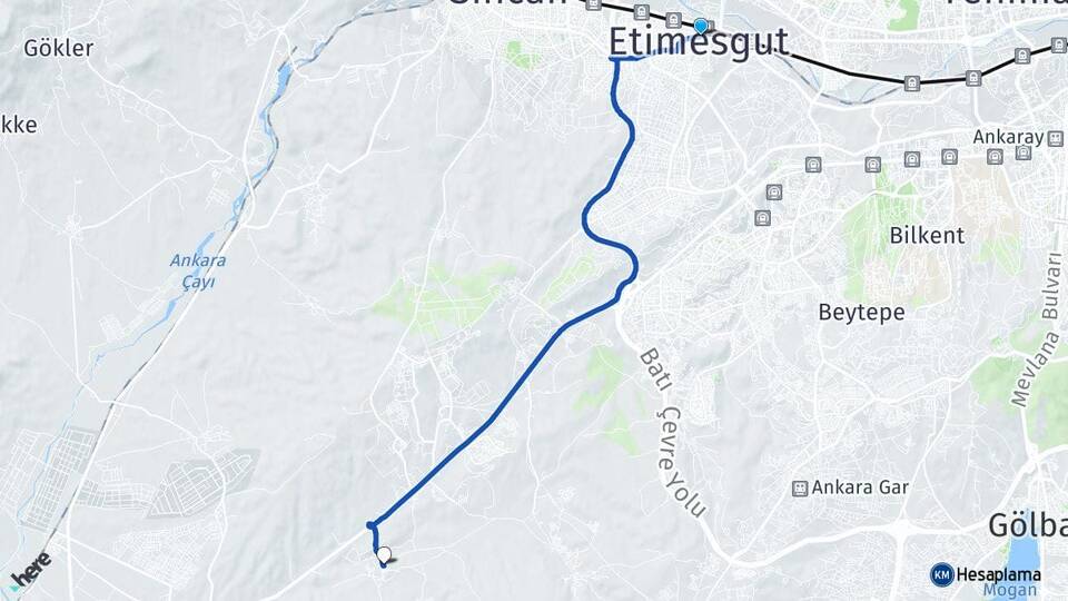 Ankara Etimesgut Balıkuyumcu Etimesgut Arası Kaç Km - Yol Haritası