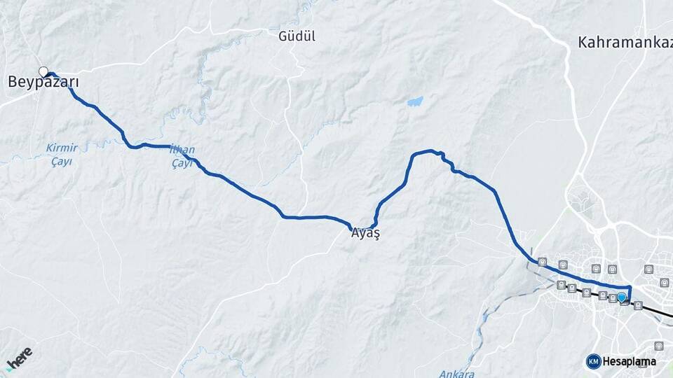 Ankara Etimesgut Beypazarı Arası Kaç Km - Yol Haritası