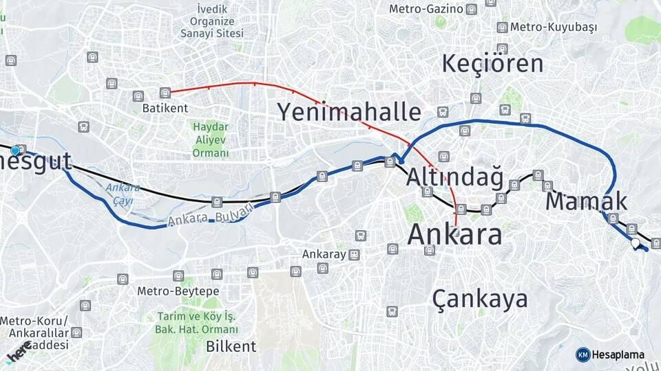 Ankara Etimesgut Boğaziçi Mamak Arası Kaç Km - Yol Haritası