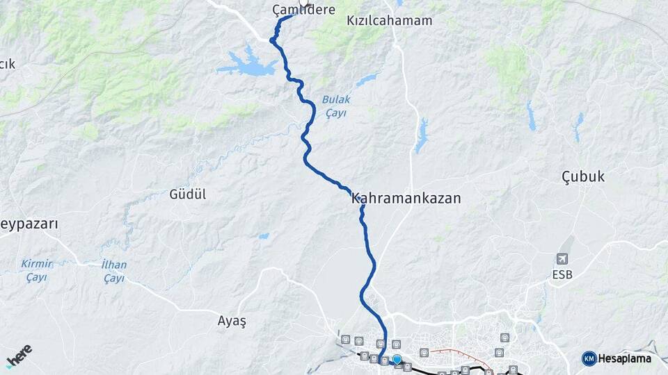 Ankara Etimesgut Çamlıdere Arası Kaç Km - Yol Haritası