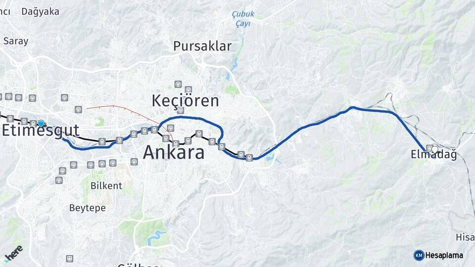 Ankara Etimesgut Elmadağ Arası Kaç Km - Yol Haritası
