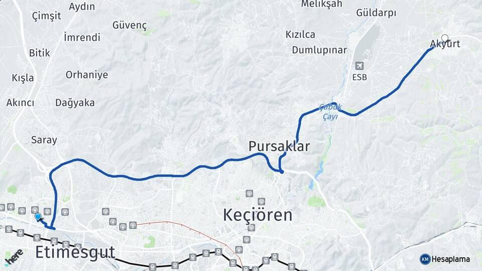 Ankara Etimesgut Eryaman Akyurt Arası Kaç Km - Yol Haritası