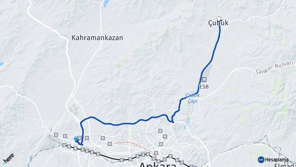 Ankara Etimesgut Eryaman Çubuk Arası Kaç Km - Yol Haritası