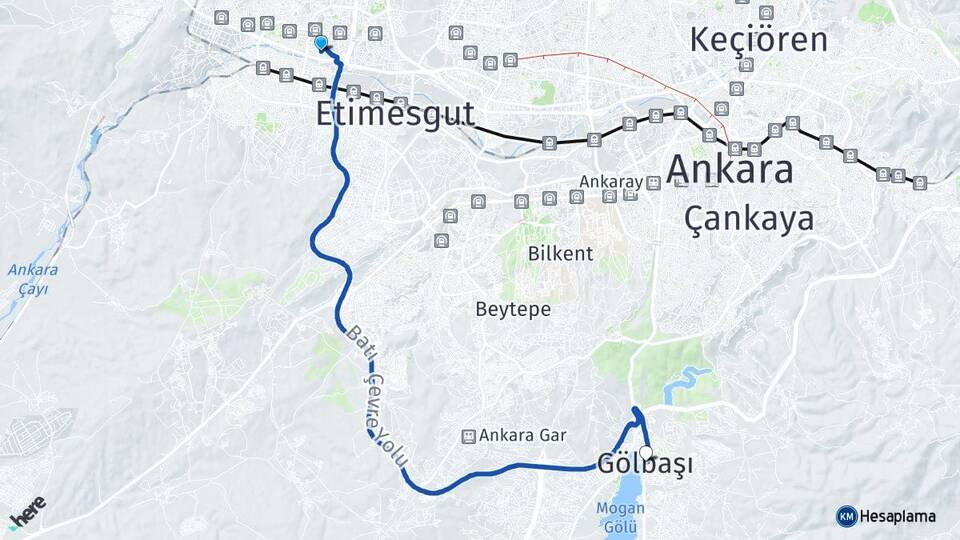 Ankara Etimesgut Eryaman Gölbaşı Arası Kaç Km - Yol Haritası