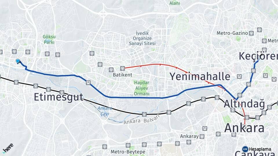 Ankara Etimesgut Eryaman Keçiören Arası Kaç Km - Yol Haritası