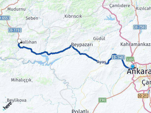 Ankara Etimesgut Eryaman Nallıhan Arası Kaç Km - Yol Haritası