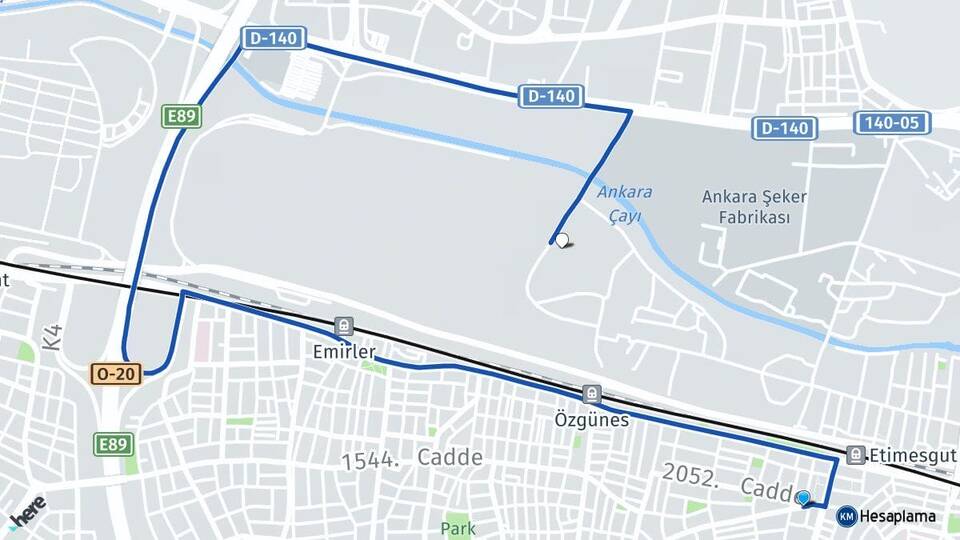 Ankara Etimesgut Etiler Etimesgut Arası Kaç Km - Yol Haritası