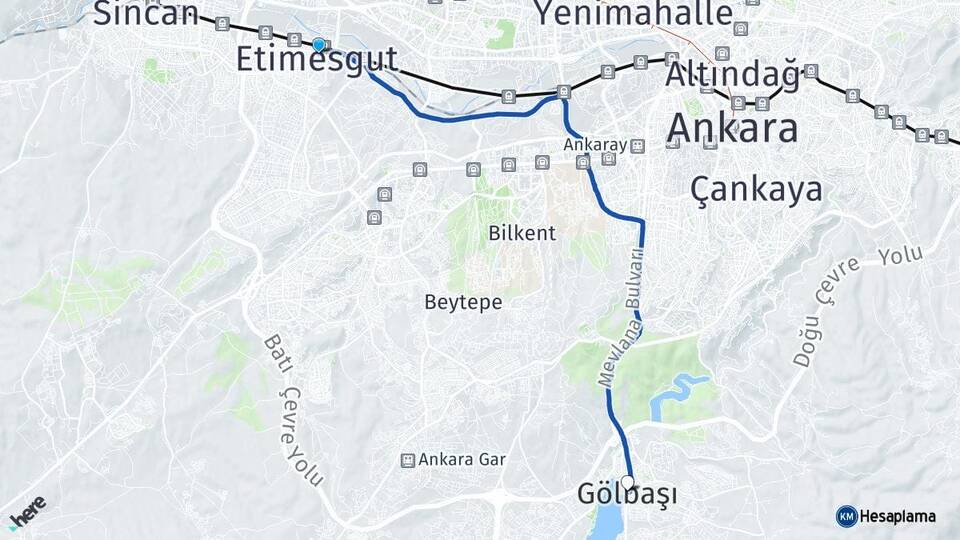 Ankara Etimesgut Gölbaşı Arası Kaç Km - Yol Haritası
