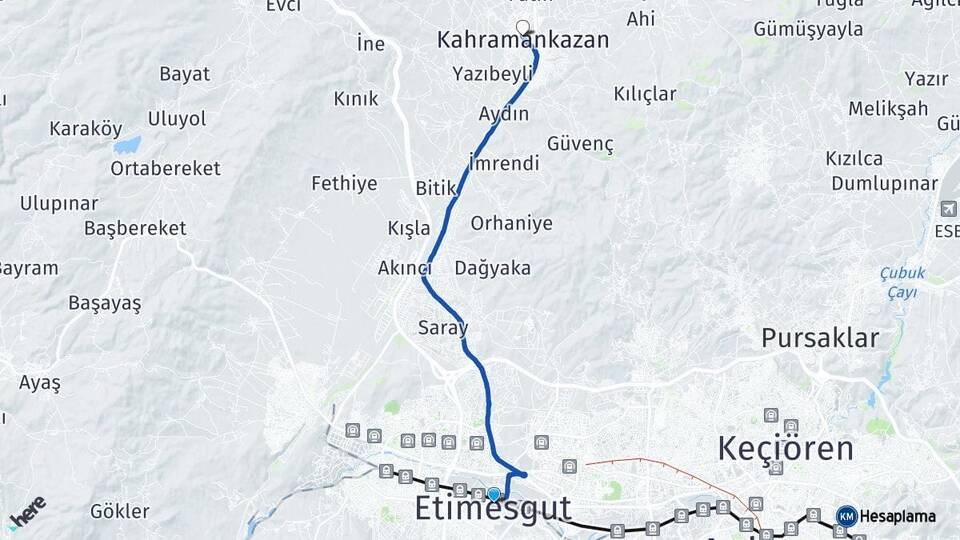 Ankara Etimesgut Kahramankazan Arası Kaç Km - Yol Haritası