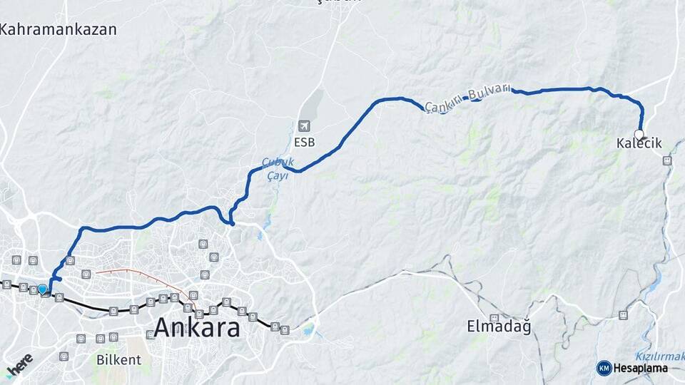 Ankara Etimesgut Kalecik Arası Kaç Km - Yol Haritası