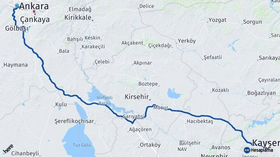 Ankara Etimesgut Kayseri Arası Kaç Km - Yol Haritası