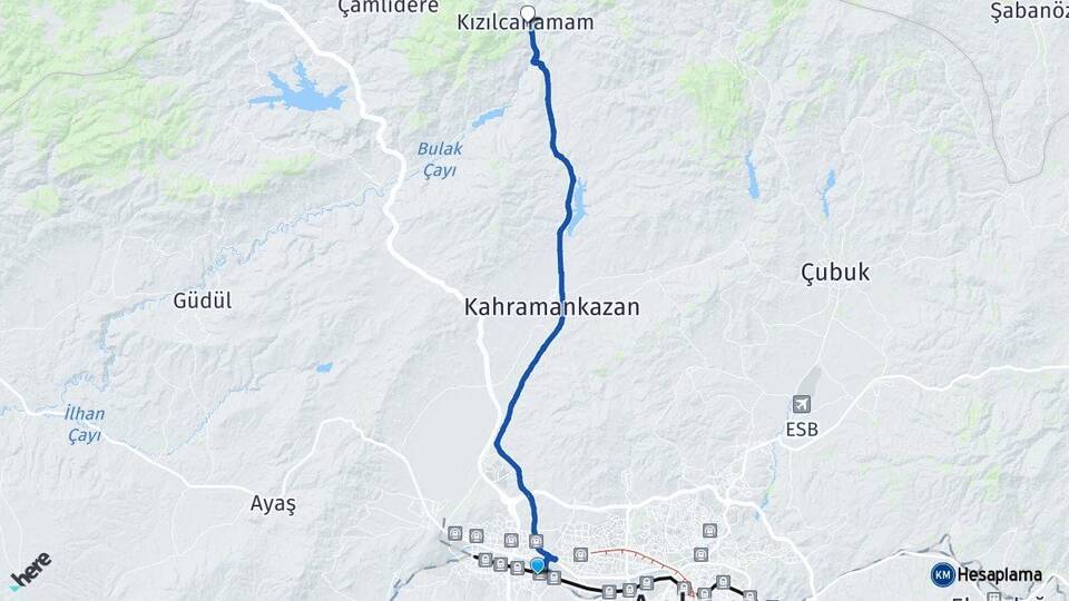 Ankara Etimesgut Kızılcahamam Arası Kaç Km - Yol Haritası