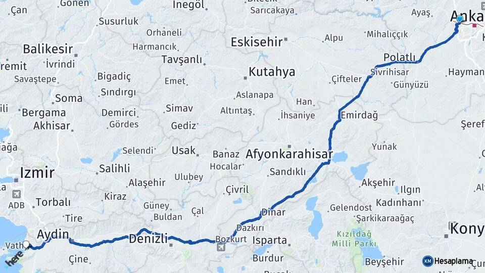 Ankara Etimesgut Kuşadası Aydın Arası Kaç Km - Yol Haritası