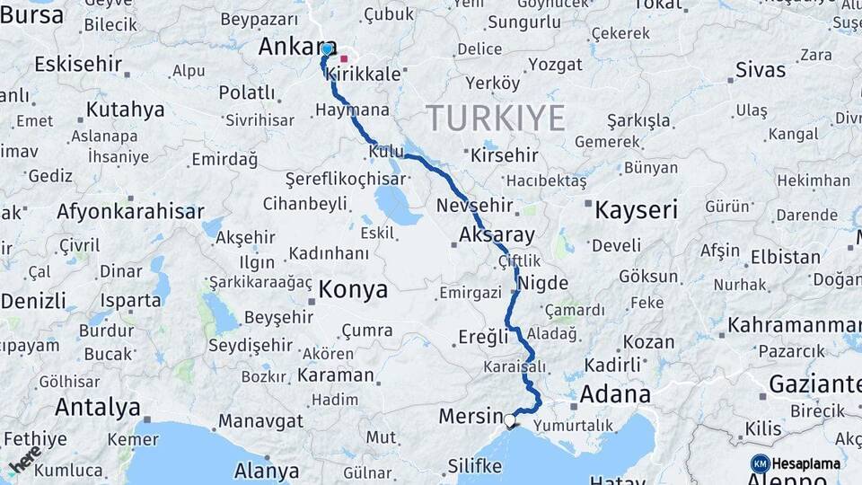 Ankara Etimesgut Mersin Arası Kaç Km - Yol Haritası