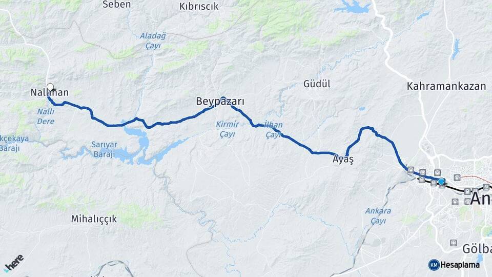 Ankara Etimesgut Nallıhan Arası Kaç Km - Yol Haritası