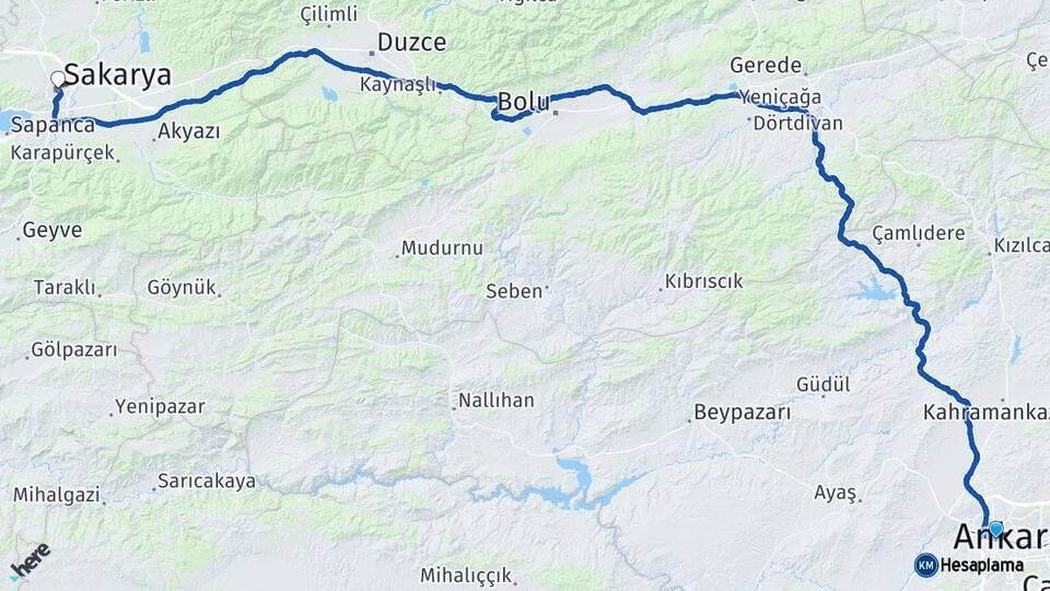Ankara Etimesgut Sakarya Arası Kaç Km - Yol Haritası