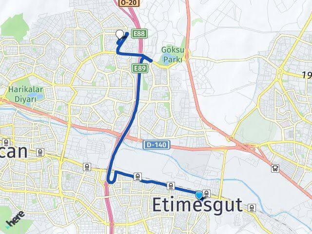 Ankara Etimesgut Şeyh Şamil Etimesgut Arası Kaç Km - Yol Haritası