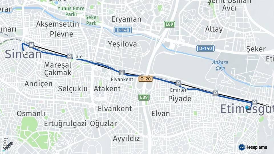 Ankara Etimesgut Sincan Arası Kaç Km - Yol Haritası