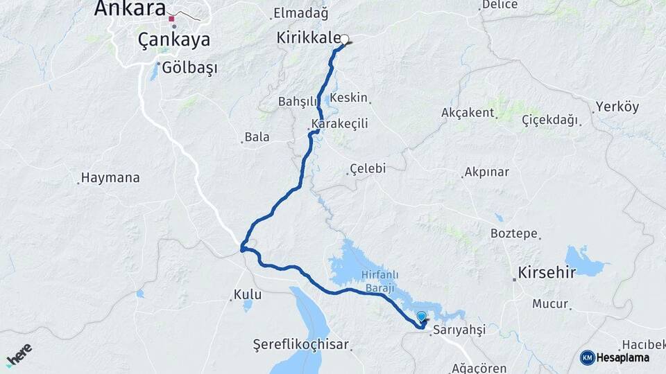 Ankara Evren Kırıkkale Arası Kaç Km - Yol Haritası