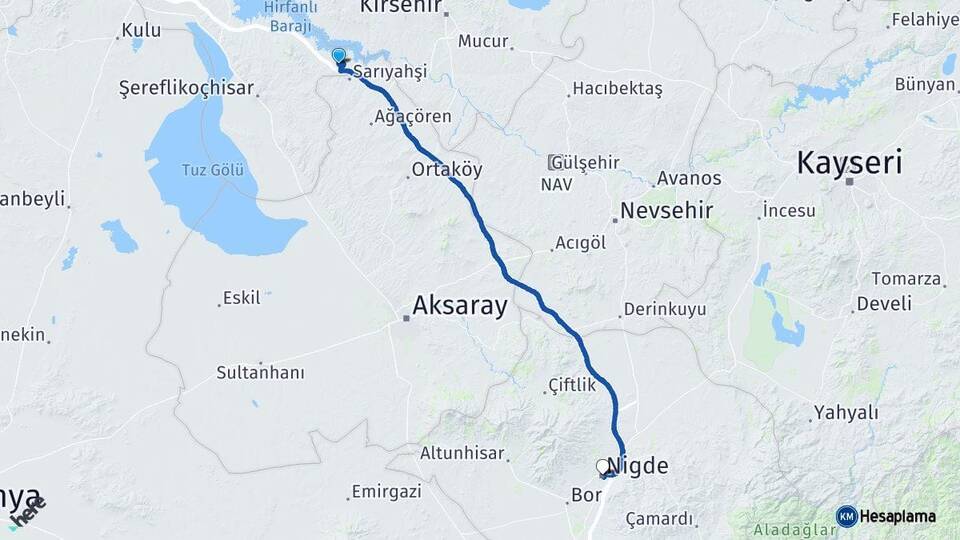 Ankara Evren Niğde Arası Kaç Km - Yol Haritası