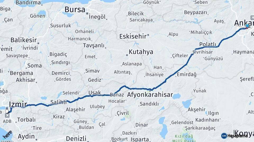 Ankara Gaziemir İzmir Arası Kaç Km - Yol Haritası