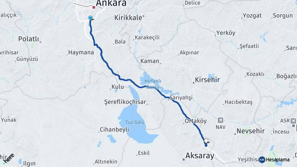 Ankara Gölbaşı Alayhanı Aksaray Arası Kaç Km - Yol Haritası