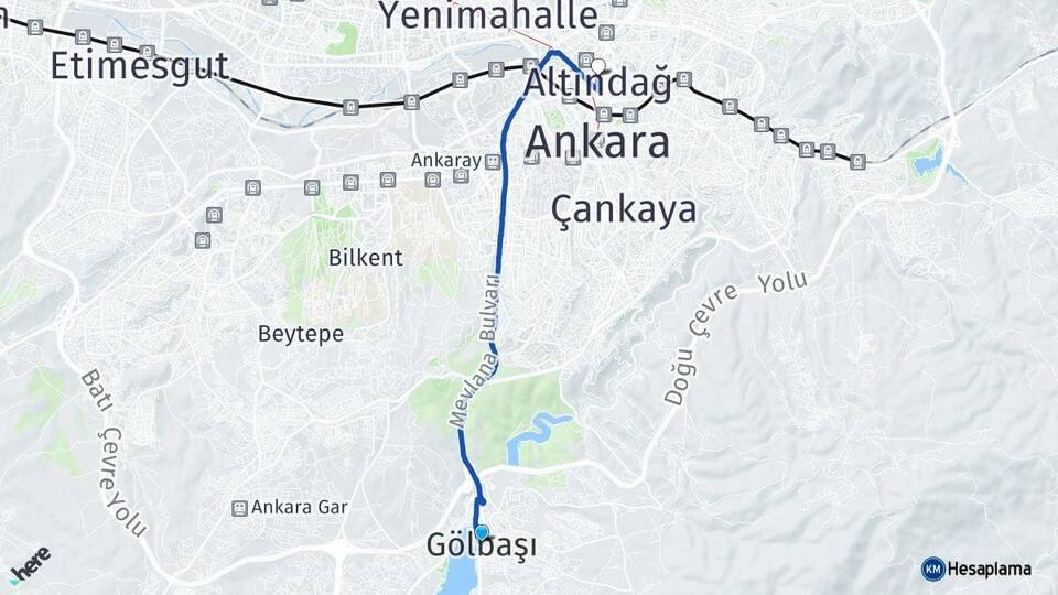 Ankara Gölbaşı Altındağ Arası Kaç Km - Yol Haritası