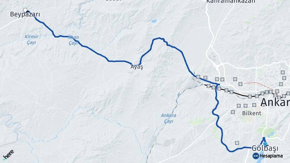 Ankara Gölbaşı Beypazarı Arası Kaç Km - Yol Haritası
