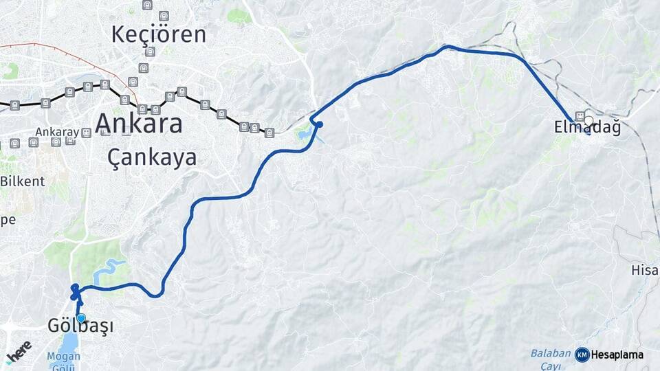 Ankara Gölbaşı Elmadağ Arası Kaç Km - Yol Haritası