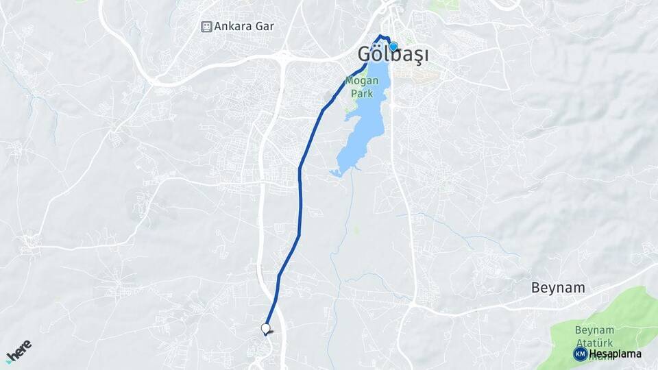 Ankara Gölbaşı Gökçehüyük Gölbaşı Arası Kaç Km - Yol Haritası
