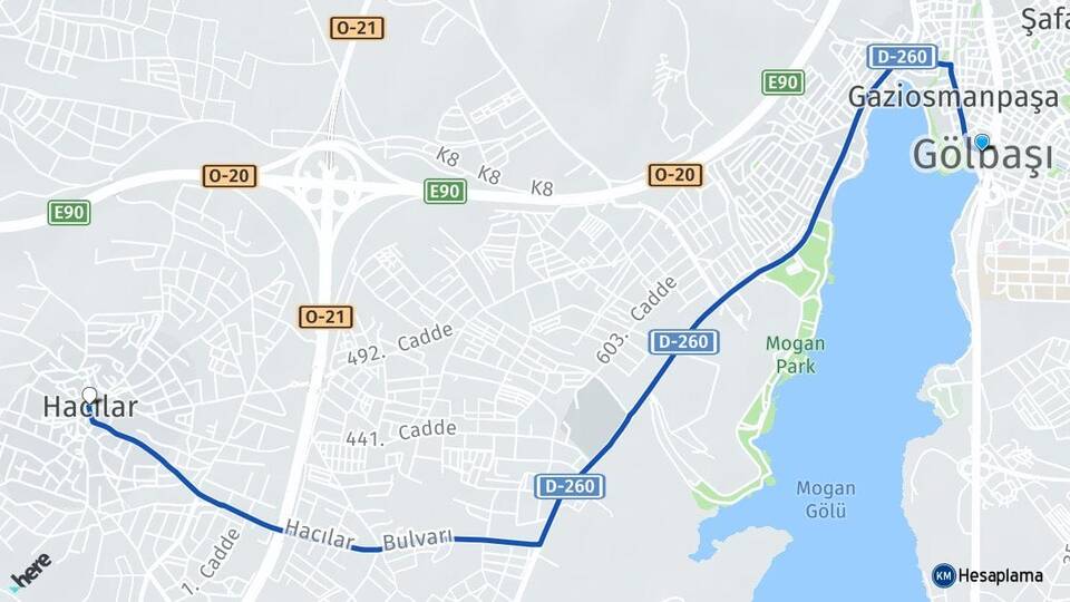 Ankara Gölbaşı Hacılar Gölbaşı Arası Kaç Km - Yol Haritası