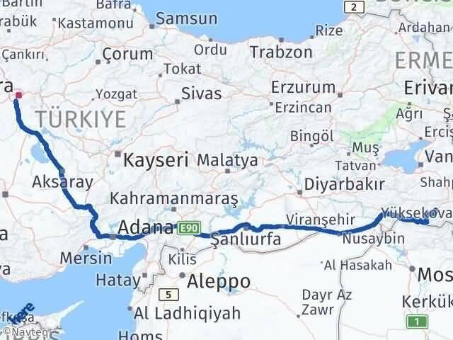 Ankara Gölbaşı Hakkari Arası Kaç Km - Yol Haritası