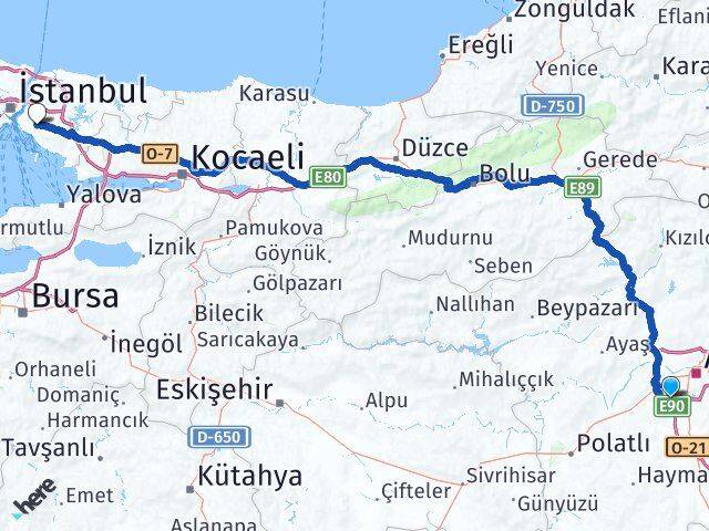 Ankara Gölbaşı İncek Ataşehir İstanbul Arası Kaç Km - Yol Haritası