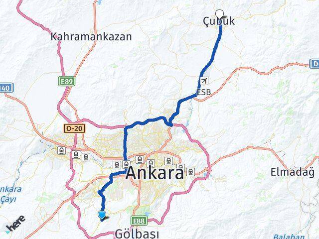 Ankara Gölbaşı İncek Çubuk Arası Kaç Km - Yol Haritası