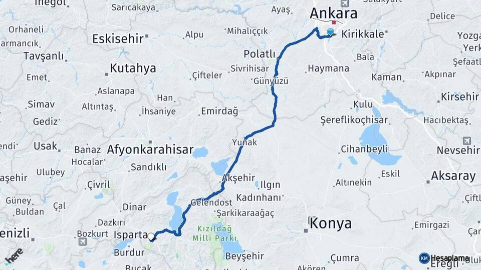 Ankara Gölbaşı Isparta Arası Kaç Km - Yol Haritası