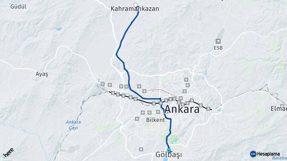 Ankara Gölbaşı Kahramankazan Arası Kaç Km - Yol Haritası