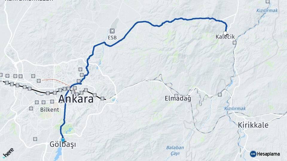 Ankara Gölbaşı Kalecik Arası Kaç Km - Yol Haritası
