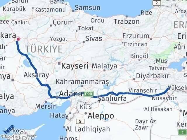 Ankara Gölbaşı Şırnak Arası Kaç Km - Yol Haritası