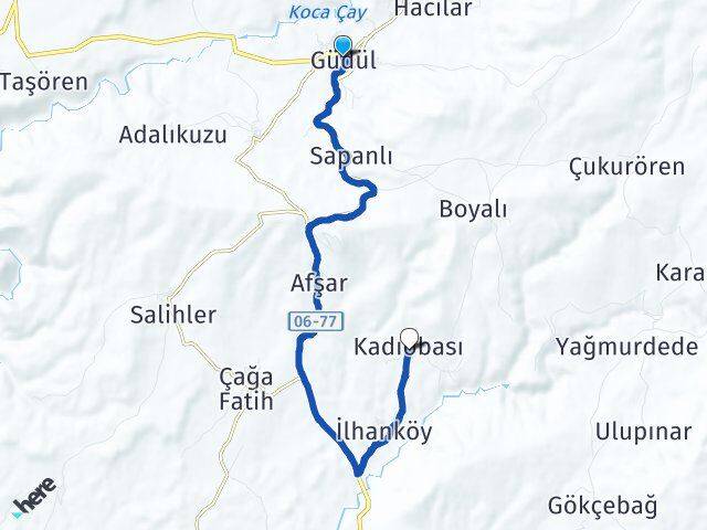 Ankara Güdül Kadıobası Güdül Arası Kaç Km - Yol Haritası